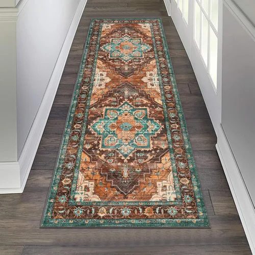 Miniatura 15 de Pauwer Alfombra vintage de flores 2 x 3 pulgadas, estilo envejecido, antideslizante, de pelo bajo, tapete para entrada, interior, pequeña, retro