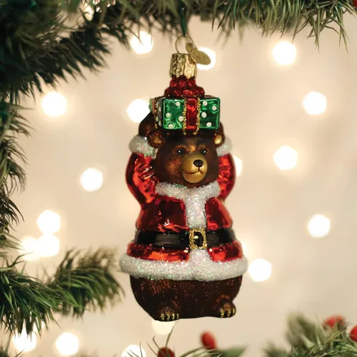 Miniatura 5 de Old World Christmas Adorno de cristal soplado de oso de Navidad para árbol de Navidad, decoración navideña artesanal, colección de animales de vida