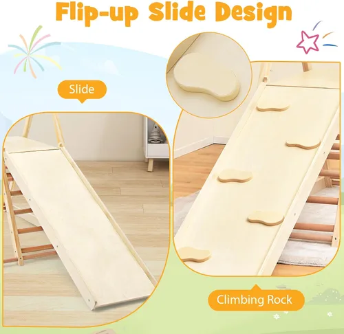 Miniatura 4 de HONEY JOY Gimnasio de la selva interior para niños, gran juego de escalador 5 en 1 con columpio para bebé, rampa deslizante, escalera y pared