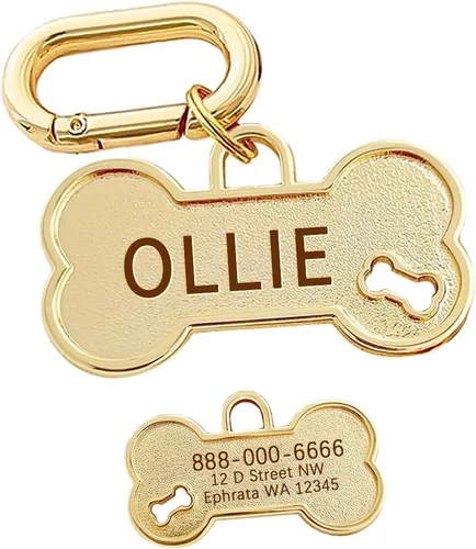 Etiquetas de identificación para perros Grabado frontal y trasero personalizado Forma de hueso de latón Pequeño..