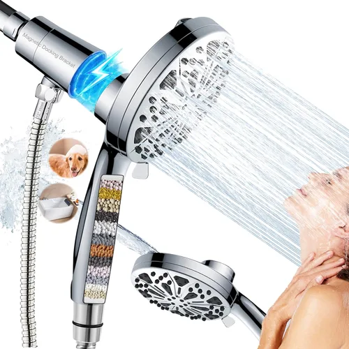 Cabezal de ducha magnético filtrado: cabezal de ducha de mano de alta presión con filtro de agua dura/modo de lavado de energía manguera de 72