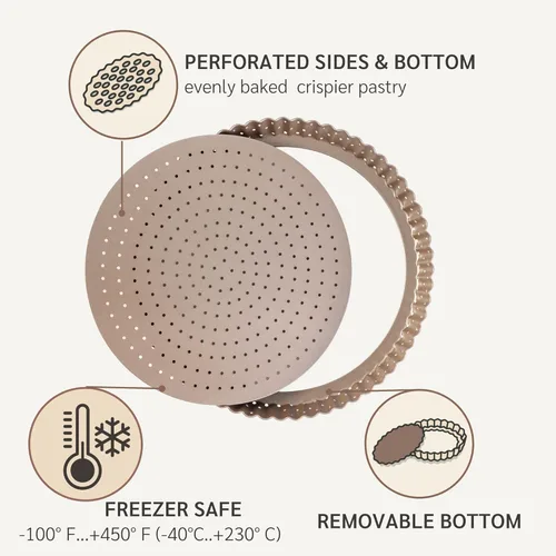 Miniatura 6 de HAPPIELS - Sartén antiadherente de 9 pulgadas para tartas con fondo extraíble Lata de tarta y quiche estriada libre de PFOA y BPA, no tóxica