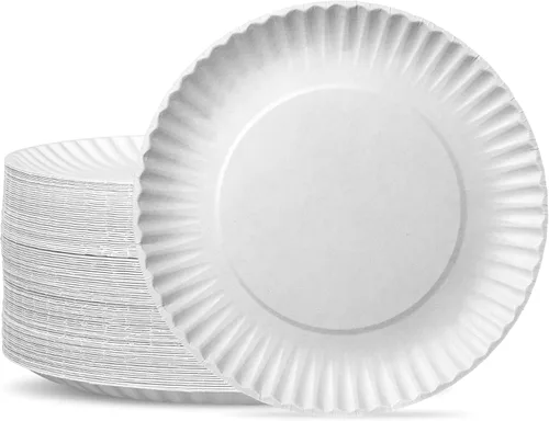 GUSTO 500 platos de papel blanco sin revestimiento de 9 pulgadas, platos de postre desechables, papel decorativo para manualidades (paquete