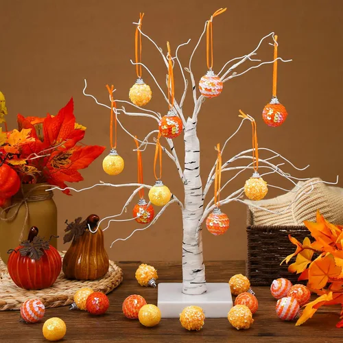 Miniatura 6 de Sotiff 24 piezas de adornos de mini árbol de calabaza, adornos de Navidad colgantes de Navidad, bolas de espuma con purpurina, envueltas en tela