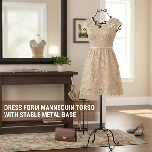 Miniatura 6 de MyGift Maniquí ajustable de metal negro de estilo vintage para mujer, soporte de exhibición de vestido de montaje en forma de perchero