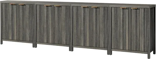 Oakham Home Oxford - Armario de almacenamiento, aparador acanalado con estantes ajustables, consola moderna de acento Credenza, juego de 4 (roble
