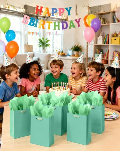 Miniatura 7 de qiqee 10 mini bolsas de regalo color verde frijol con asas de papel de seda de 6.3 x 4.7 x 2.4 pulgadas, tamaño pequeño para regalos de fiesta
