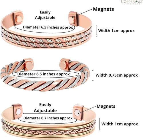 Miniatura 19 de Pulseras de cobre para hombres y mujeres Juego de 3 con caja de regalo Hecho a mano 100% cobre Regalo para mujeres y hombres