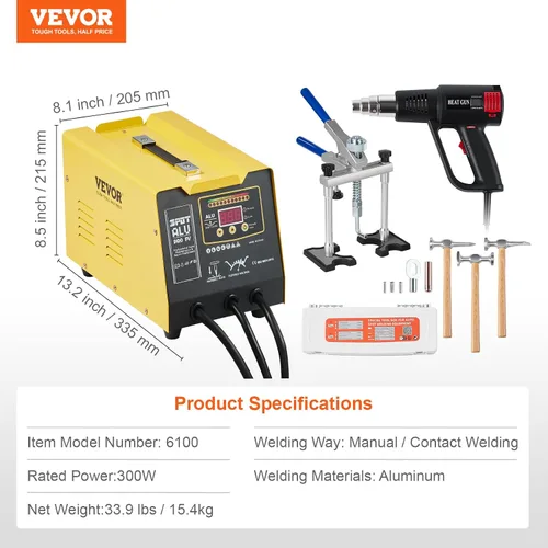 Miniatura 7 de VEVOR Extractor de abolladuras soldador por puntos, kit de reparación de abolladuras soldador de pernos de 300W con pistola de calor, modo