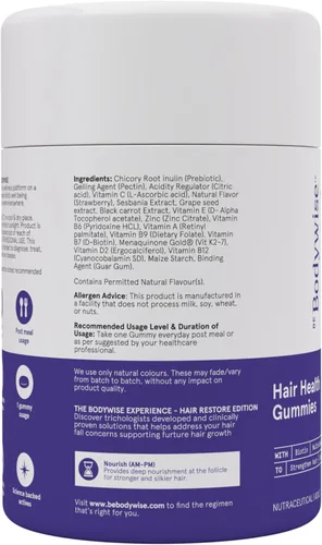 Miniatura 8 de Be Bodywise Gomitas para el crecimiento del cabello con biotina para mujeres I sin azúcar I Vitaminas para la piel y las uñas I Biotina, zinc, ácido