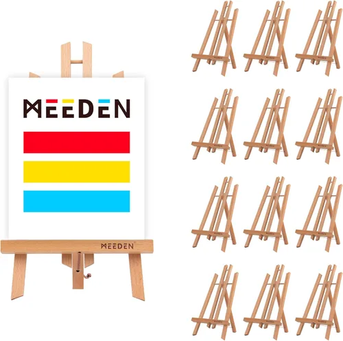 MEEDEN Caballete de mesa de 16 pulgadas: paquete de 12 caballetes de madera de haya para pintar, soporte de lona para pintar carteles Natural