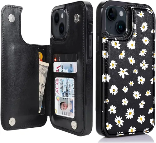 Miniatura 8 de uCOLOR Funda de piel con tapa para tarjetas compatible con iPhone 13 6.1, iPhone 14 6.1, mujeres y niñas con tarjetero y función atril