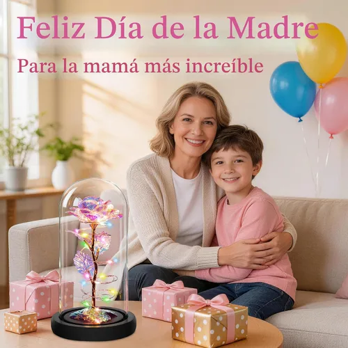 Miniatura 3 de Childom Regalos para el día de la madre para mamá, regalos de cumpleaños para mujeres, abuela, flores para entrega, rosa colorida con luz arcoíris