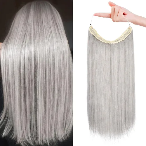 Miniatura 15 de REECHO - Extensiones de cabello con alambre invisible y con cintillo transparente, tamaño ajustable, clips seguros extraíbles, cabello lacio, diseño