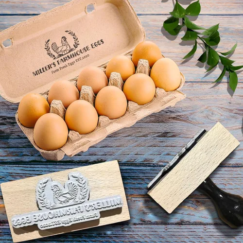 Miniatura 5 de UBJVA Sellos de cartón de huevos personalizados personalizados para huevos frescos de granja, sello de goma de madera para gallinero de granja