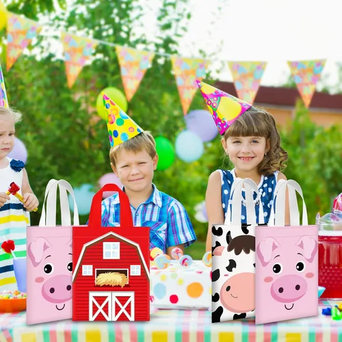 Miniatura 5 de Sweetude 24 bolsas de recuerdo de fiesta de animales de granja con asa – 9.84 x 7.87 pulgadas bolsas de dulces no tejidas – Bolsa de regalo