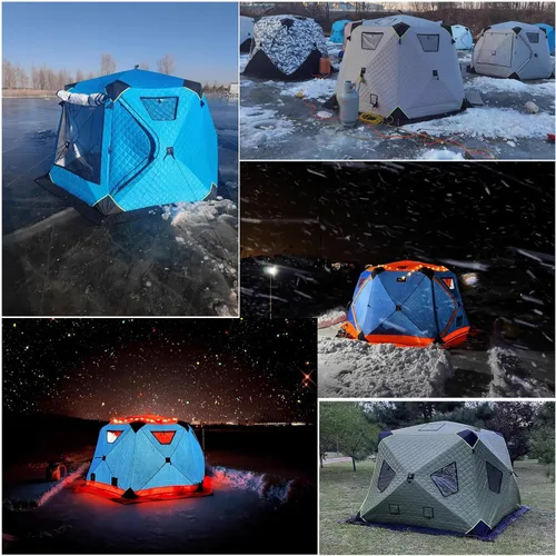 Miniatura 7 de Refugio portátil de pesca en hielo para 3 a 8 personas, tienda de campaña de pesca en hielo con aislamiento hexagonal con bolsa de transporte