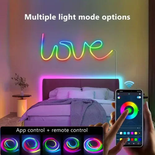 Miniatura 6 de Tira de luces LED de neón USB de 9.8 pies, tira de luces LED RGB IC inteligentes para dormitorio, tira de luz de neón LED de sincronización