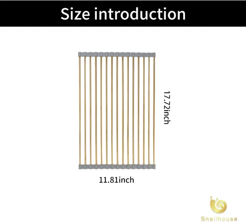 Miniatura 2 de Snailhouse Escurridor de platos enrollable, escurridor de platos de acero inoxidable sobre el fregadero con silicona antideslizante para encimera