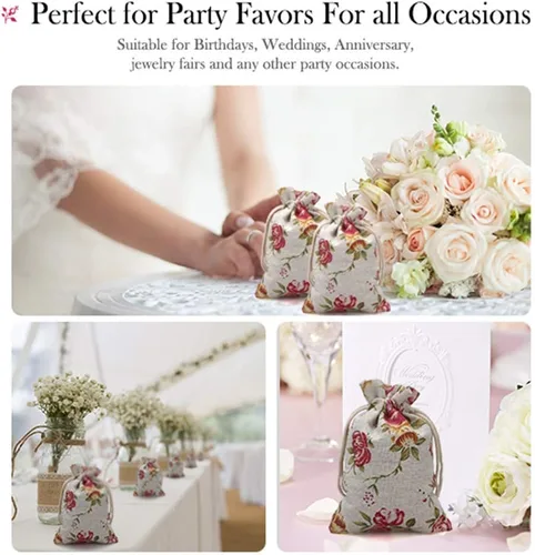 Miniatura 6 de Paquete de 24 bolsas de arpillera con doble cordón de color rosa, bolsa de arpillera de regalo, bolsas de lino reutilizables, bolsas de joyería
