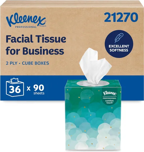 Kleenex Pañuelos Faciales Profesionales, a Granel (21270), 2 Capas, Blanco, Formato de Caja Cúbica Vertical, Diseñado para Empresas (90