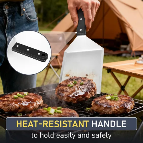 Miniatura 4 de HaSteeL - Juego de 2 espátulas de metal grandes de acero inoxidable con mango de ABS, resistente para hamburguesas y panqueques, ideal para cocinar