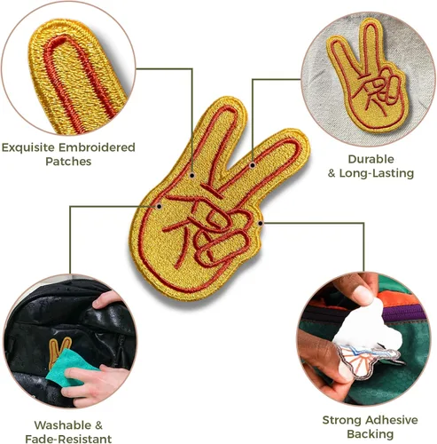 Miniatura 4 de Peace Fingers – Parche Social Good – Parches bordados de estilo de vida para ropa, adhesivo fuerte, parches bordados para ropa, tela, mochila