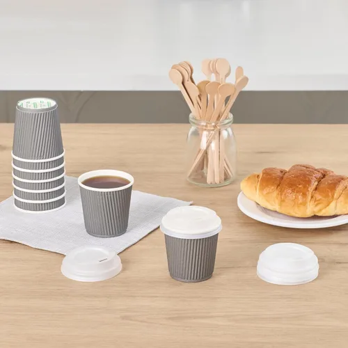 Miniatura 5 de Solo tapas: tapas de taza de café compostables Basic Nature, 500 tapas desechables para tazas de bebidas calientes. Las tazas se venden por