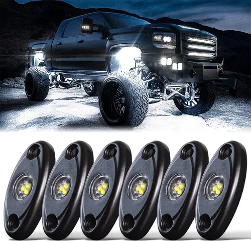 LEDMIRCY Luces LED de roca blancas, 6 piezas para Je ep todoterreno, camiones, RZR, barco, ATV, UTV, SUV, luces de neón bajo la carrocería, Trail,
