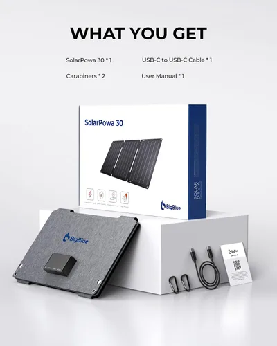 Miniatura 7 de Cargador de panel solar BigBlue de 30 W [Actualizado] con carga rápida USB-A y USB-C, puertos DC, SolarPowa 30 panel solar portátil, resistente al