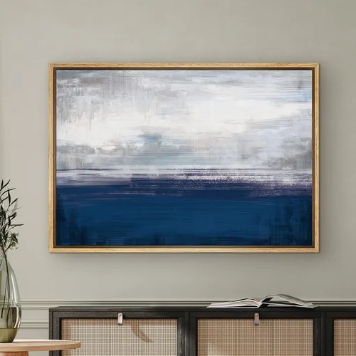 Miniatura 3 de SIGNWIN Lienzo enmarcado para pared, nubes blancas sobre el mar azul marino, pintura al óleo del océano costero, primer plano abstracto, moderno