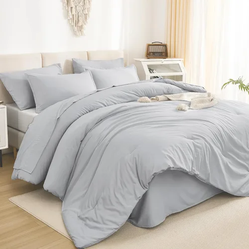 Miniatura 21 de Litanika Cama en una Bolsa King Beige - Juego de Ropa de Cama de 7 Piezas Tamaño King, Juego de Edredón de Cama, Juego de Edredón con Edredón, 02