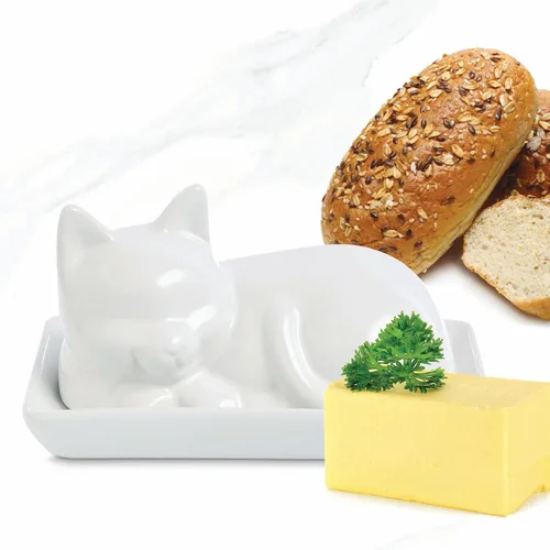 Miniatura 3 de HIC Kitchen Mantequillera para gatos con tapa, porcelana fina