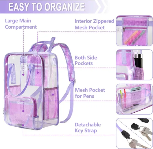 Miniatura 3 de Mochila transparente, mochila escolar transparente resistente VASCHY, L, Mochilas Daypack
