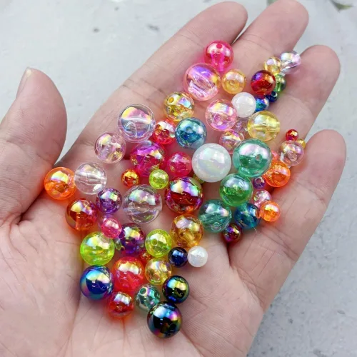Miniatura 4 de 2000 cuentas redondas acrílicas de 0.157 pulgadas (0.157 in), cuentas espaciadoras de colores AB con agujero para bricolaje, pulseras, collares