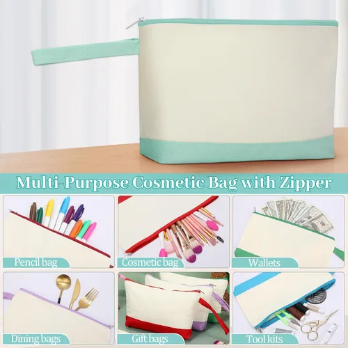 Miniatura 5 de Silkfly Bolsas de Maquillaje de Lona de Algodón Lona Cosmética con Cremallera 10.2 x 5.5 x 2 Pulgadas Bolsa de Bricolaje en Blanco al por Mayor