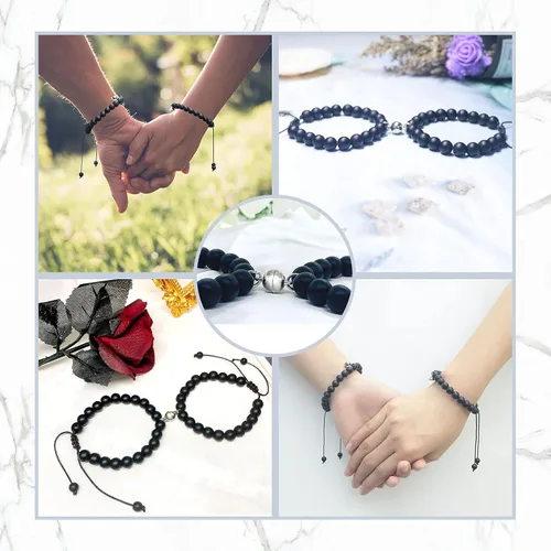 Miniatura 7 de Reaowazo Juego de pulseras magnéticas a juego para parejas, atracción mutua, cuentas de piedra natural, regalos de joyería para novio, mujeres