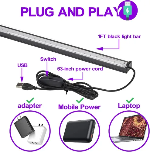 Miniatura 4 de roperry Barra de luz negra de 10 W y 1 pie de luz negra LED para tapiz fluorescente, póster, pintura corporal, luces de tira UV para gabinete