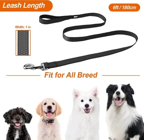 Miniatura 2 de Correa negra para perro de 6 pies resistente con mango acolchado, correa de nailon fuerte reflectante para perros medianos y grandes