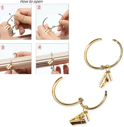 Miniatura 4 de Lsgoodcare 30 clips de cortina que se abren con anillos dorados de 2 pulgadas, clip decorativo de metal fuerte, anillos de clip abiertos a prueba
