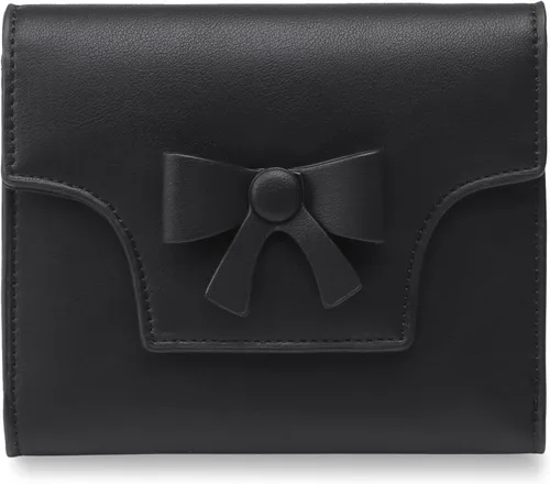 Miniatura 8 de yiijay Cartera pequeña para mujer, lindo lazo con bloqueo RFID, plegable, de cuero, tarjetero, compacto, con bolsillo con cremallera