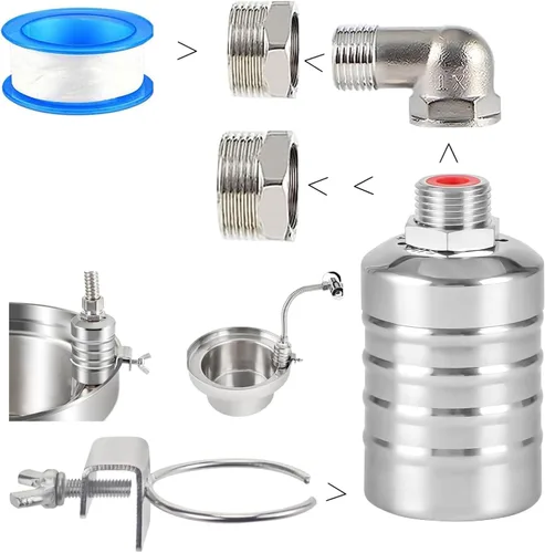 Válvula de flotador de agua mejorada con curva de 1/2 pulgada y adaptadores, controlador automático de línea de agua de acero inoxidable 304 para