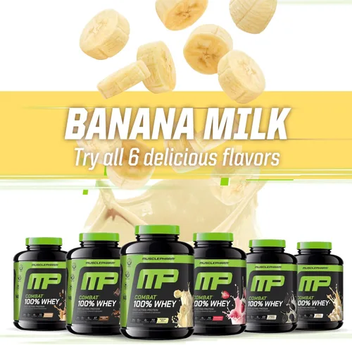 Miniatura 6 de MusclePharm Combat 100% proteína de suero en polvo, sabor a leche de plátano, recuperación rápida y ganancia muscular con aislado de proteína