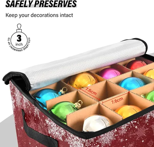 Miniatura 6 de Cesta de almacenamiento para adornos de árbol de Navidad, caja de almacenamiento de copos de nieve rojos para invierno, Navidad, vacaciones