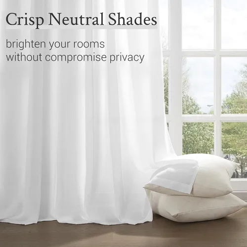 Miniatura 4 de Topfinel 2 paneles de cortinas plisadas de lino beige y blanco de 63 pulgadas de largo, para dormitorio y sala de estar, cortinas semitransparentes