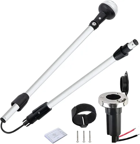 Miniatura 8 de Luz de popa para bote, luz de ancla marina, luz de navegación, LED blanco, todo alrededor, USCG, 2 millas náuticas, extraíble, enchufe de 2 pines