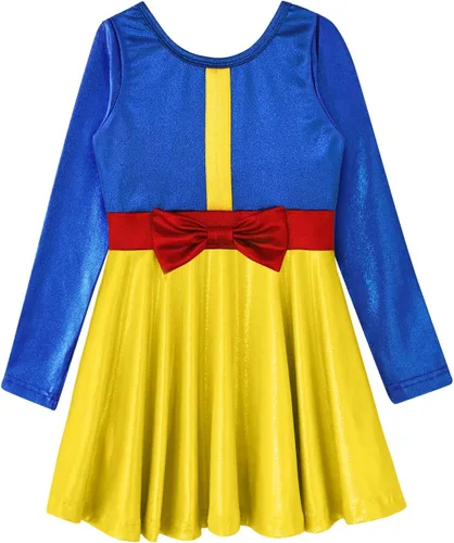 Miniatura 3 de EQSJIU Leotardo de baile de manga larga para niñas, vestido de ballet brillante con copo de nieve, tutú con falda tutú para niñas