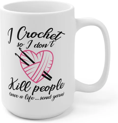 Panvola Taza de cerámica con texto en inglés "I Crochet So I Don't Kill People", regalos de ganchillo para abuela, tía, madre, hermana, día de la