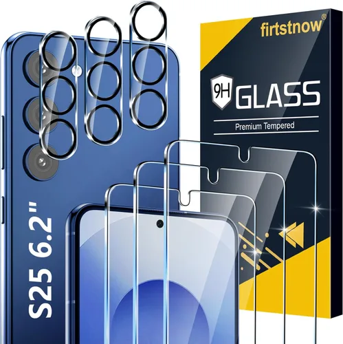 firtstnow Paquete de 3 protectores de pantalla de vidrio para Samsung Galaxy S25 [6.2 pulgadas] + Paquete de 3 protectores para lentes de cámara,