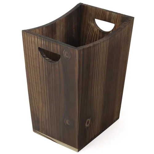Miniatura 8 de BTY Bote de basura de madera de granja, pequeño contenedor de basura cuadrado para basura, rústico, para el hogar, cocina, oficina, con asa
